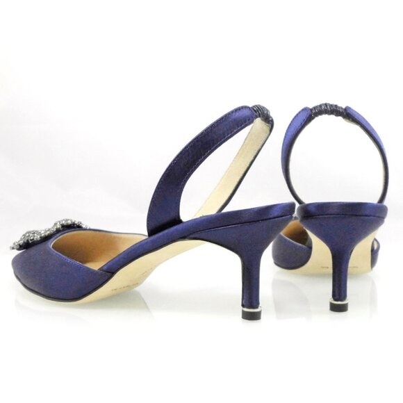 NEW$1295 Manolo Blahnik Hangisli 50 Satin Jewel Buckle Slingback Pump Low Heel 7 - Picture 10 of 16